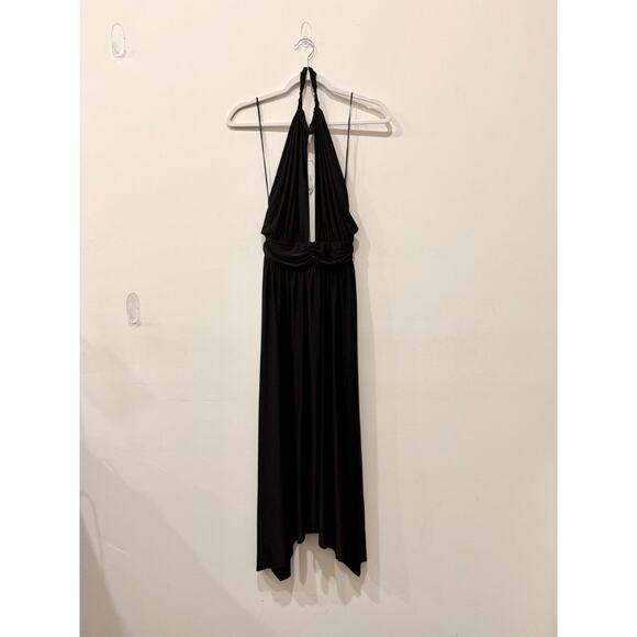 MISA Los Angeles Sleeveless Halterneck A-Line Midi Dress Black Women's Size  M